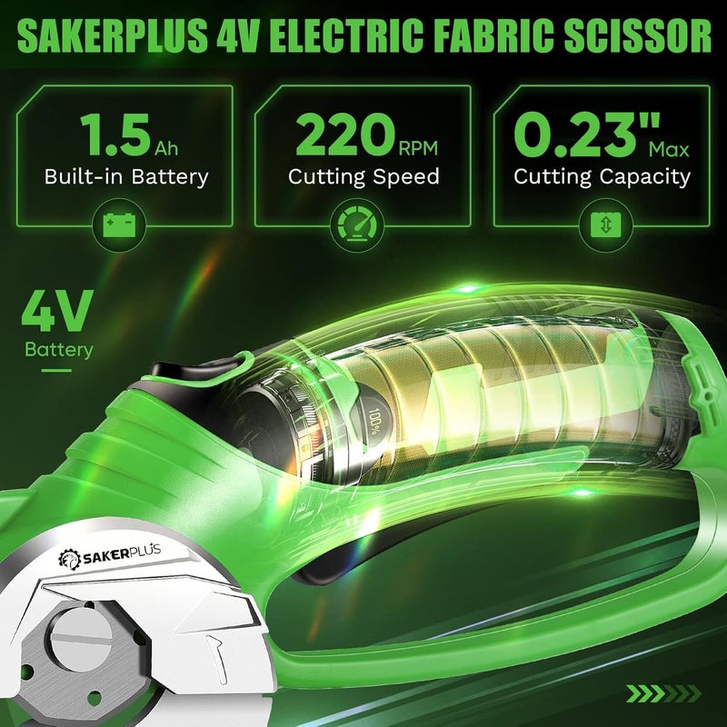 SakerPlus Cordless Electric Scissors,4V Rechargeable Cardboard Box Cutter Heavy Duty Fabric Scissor with Safety Lock & LED Light,Power Rotary Cutter for Leather Carpet Plastic Cutting,Sewing,Crafting - Image 4
